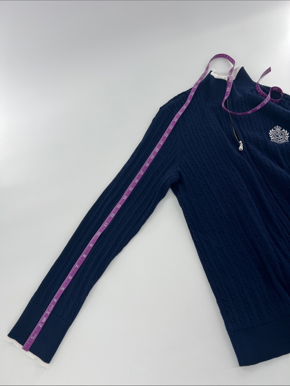 Lauren Ralph Lauren half-knit full-zip sweater embroidered heritage Preppy - Picture 6 of 10